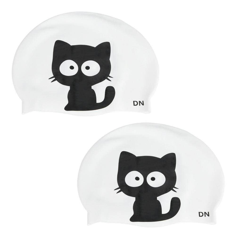 2pcs Unisex Cartoon Pattern Silicone Swimming Cap for Children(Cat)