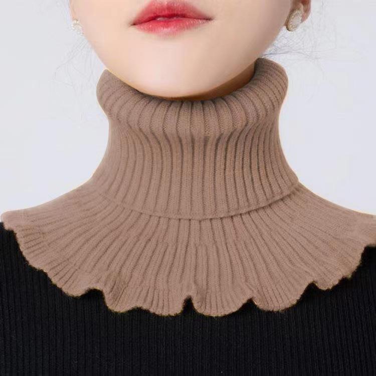 Woolen Knitted Scarf with Fake Collar Women Small Shawl Autumn Winter Pullover Warm Neck Protection Shoulder Lap Sweater Collar