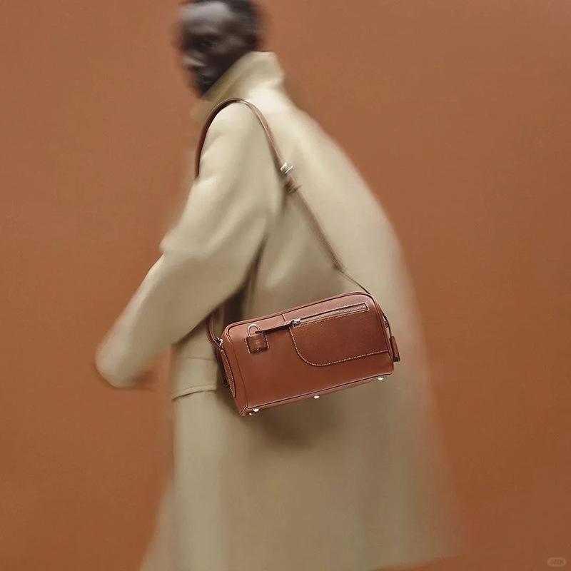 Желтая Сценическая Кожа Тот же Стиль Волновой Элемент Пакет Новый Стиль Натуральная Кожа Простроченная Воловья Кожа Ручка Сумка Замок Одно Отделение Сумка для Хранения