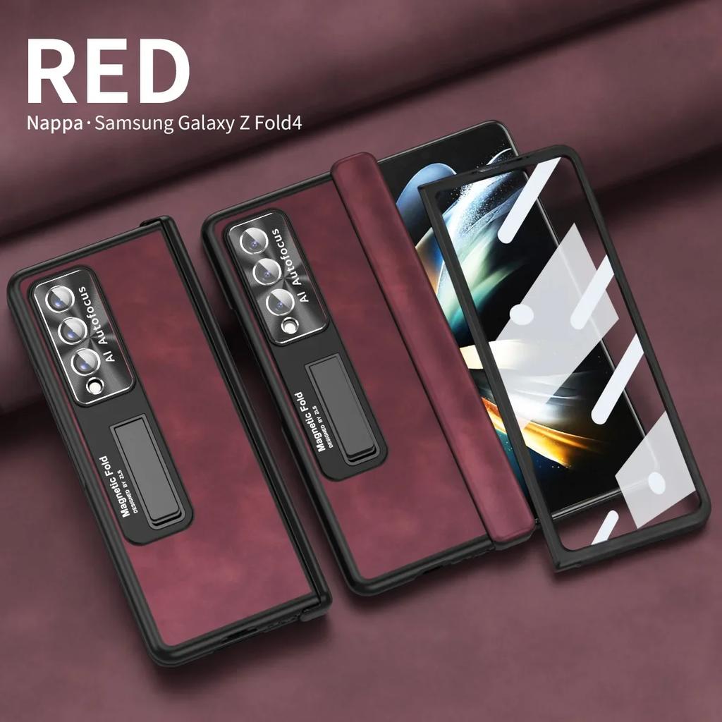 Матовый высококачественный кожаный складной чехол для телефона Samsung Galaxy Z Fold 5 4 3 2 чехол шарнирный чехол с мелкими отверстиями защитный чехол