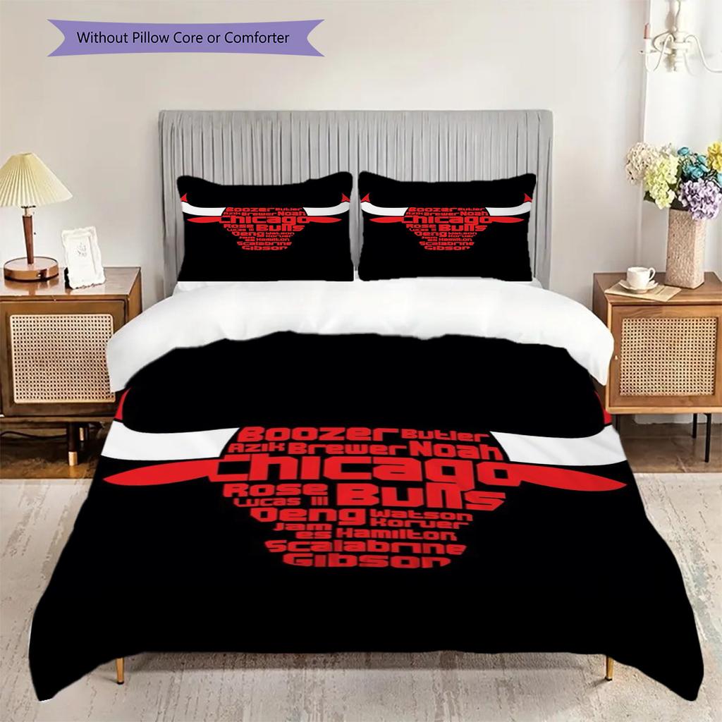 Chicago Bulls Logo Three-piece set(1 * duvet cover + 2 * pillowcase, without core) Duvet cover and pillowcase Christmas birthday gift