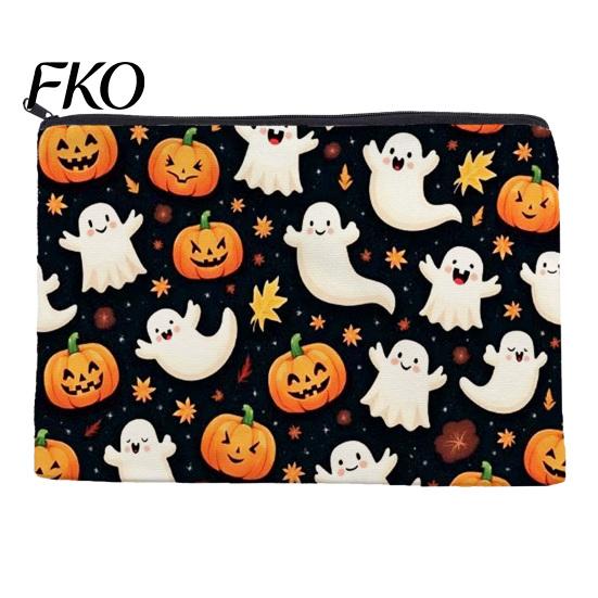 Non Fading Pattern Pouch Cosmetic Bag, Halloween Print Makeup Canvas Durable Data Cable Organizer Zipper Pouch, for Change Storage Anti Pilling Bag