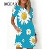 Ladies Spring Summer Dress Rainbow Flowers Fashion Elegant Short Sleeve O-Neck Oversized Casual Party Wear Sundress