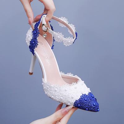 Модные кружевные туфли-сандалии с цветочным узором для банкета, сцены, латиноамериканских танцев, на тонком каблуке, женские, под бальное платье, чонсам, с острым носком, с колор-блокингом