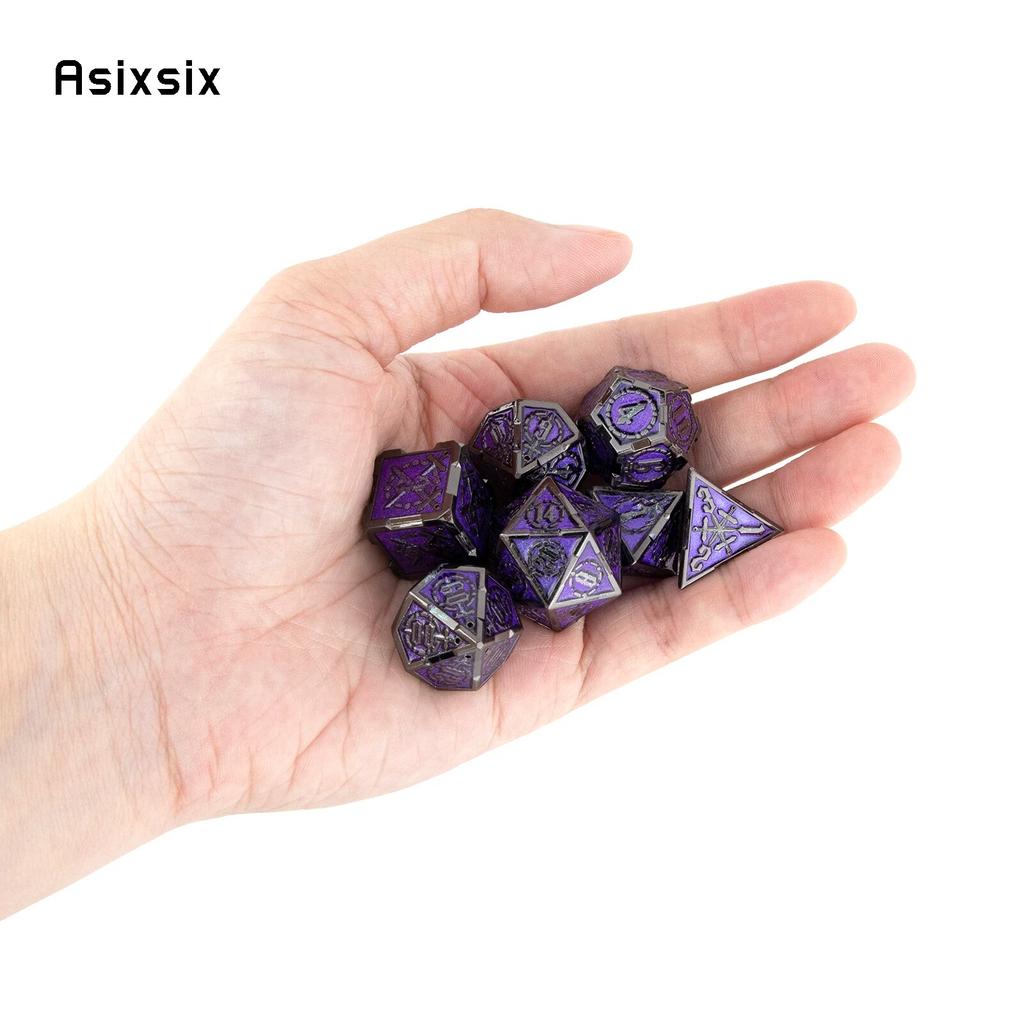 7 Pcs Purple Silver Double Swords Metal Dice Solid Polyhedral Dice Set Suitable for Role-Playing RPG Board Game