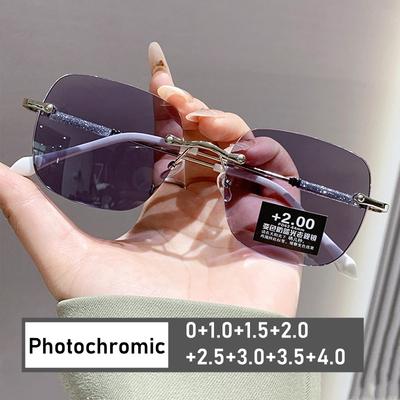 Унисекс Роскошные Фотохромные Очки для Чтения Модные Безободковые Очки с Изменением Цвета для Мужчин и Женщин для Улицы Анти-УФ Пресбиопия