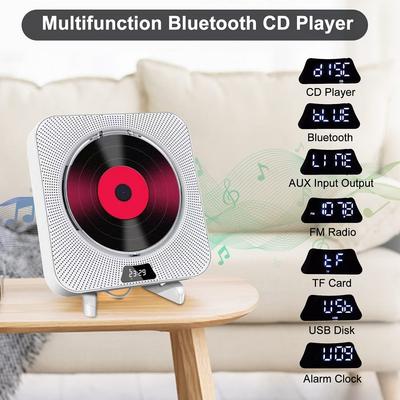 Портативный настенный CD-плеер для дома, Bluetooth-колонка, FM, пульт дистанционного управления
