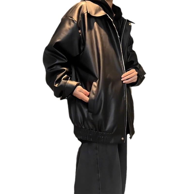 Высококачественная мужская мотоциклетная куртка из черной кожи, идеально подходит для весны и осени, элегантный свободный крой, короткая, в бейсбольном стиле.