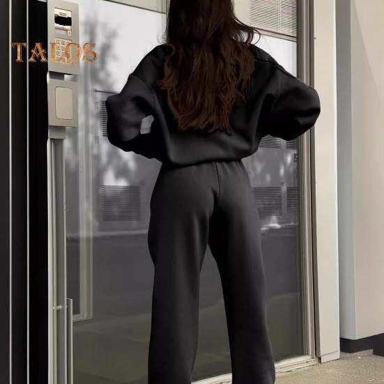 2 Pcs/Set Women Top Pants Set Half Zipper High Collar Long Sleeve Thickened Sweatshirt Stretchy Waist Ankle-banded Trousers Sport Fitness Tracksuit