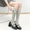 Lolita Lace Frill Mid-Calf Socks with Bow Ribbon - White Ballet Style JK Knee-Highs for Spring & Autumn