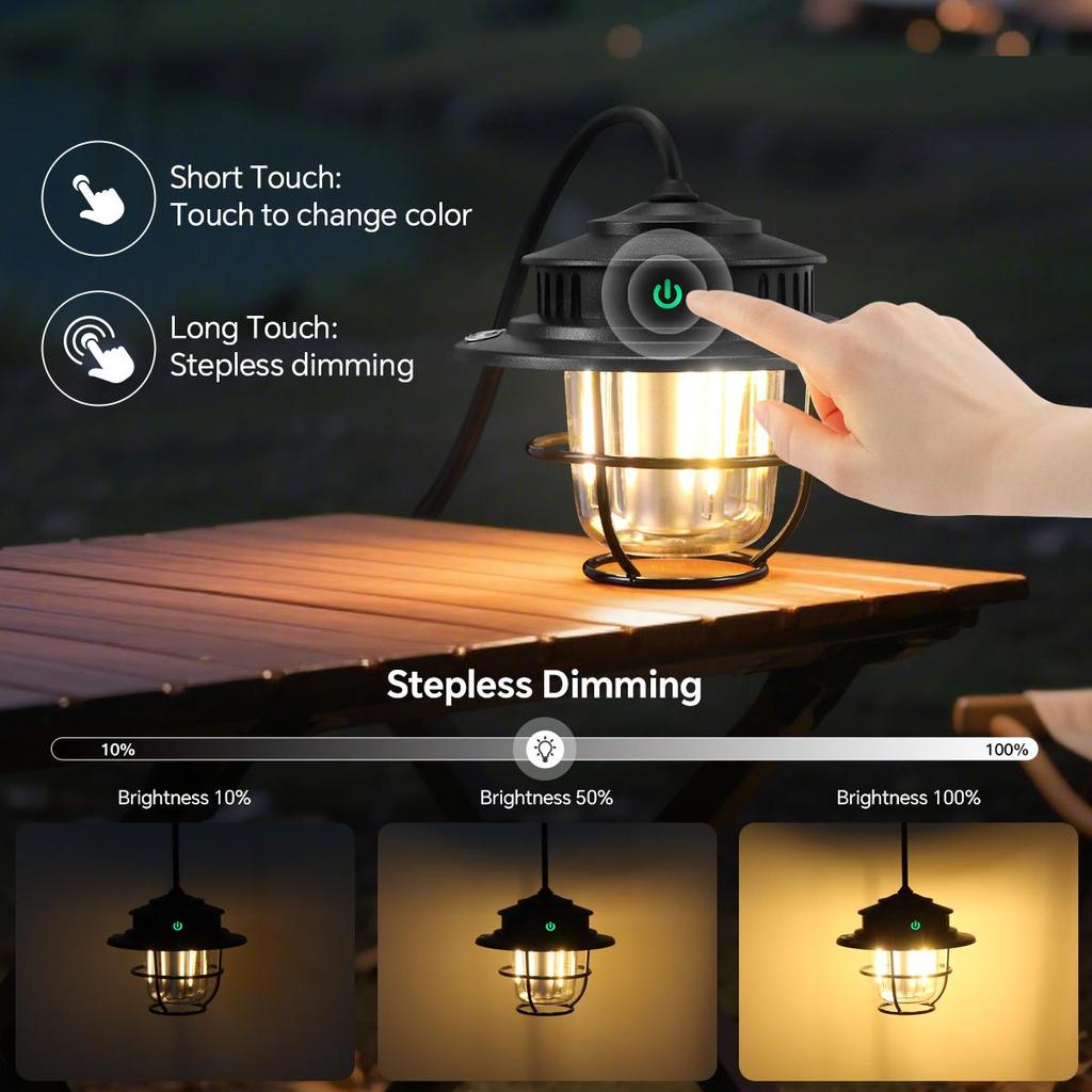 Уличный портативный кемпинговый фонарь Водонепроницаемый IPX4 USB LED Перезаряжаемый Подвесной фонарь для палатки для походов на открытом воздухе Ночная лампа