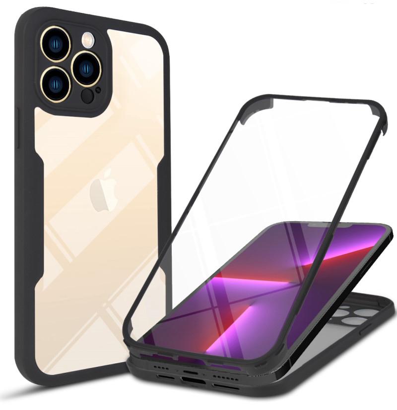 Прозрачный чехол для телефона с полной защитой на 360° для iPhone 14 Plus 13 12 11 15 Pro XS Max X, мягкая передняя пленка + задний жесткий чехол-бампер из ПК