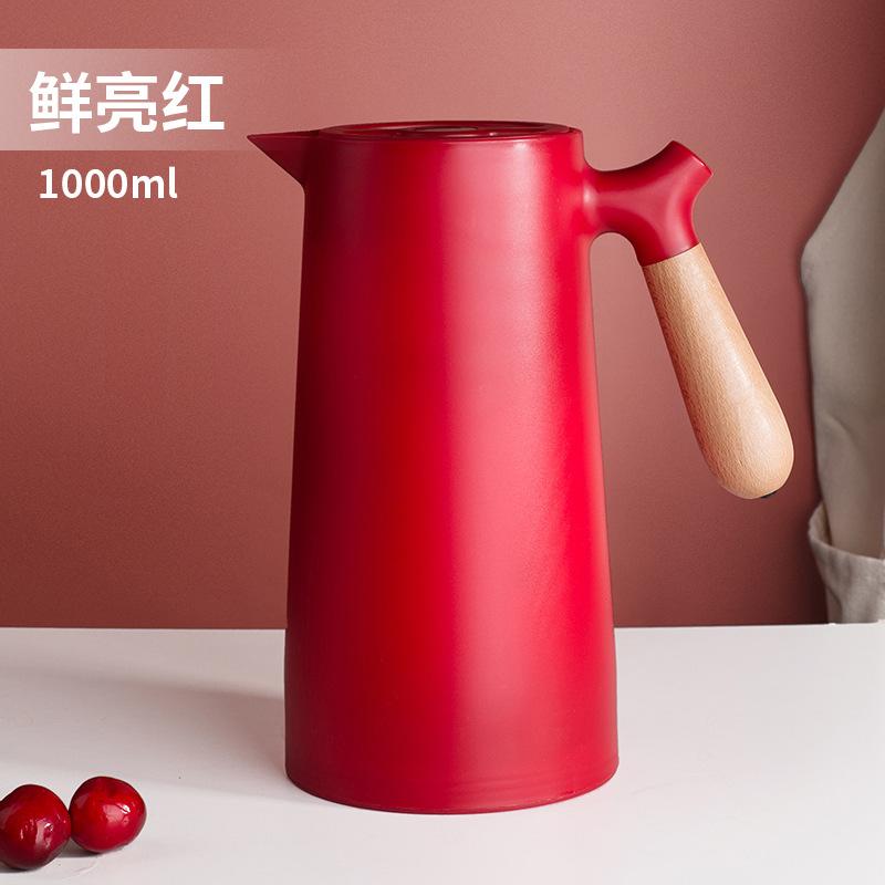 Multi Home Office Thermos 1L Double Wall Tea Coffee Hot Water Flask Kettle with Wooden Handle