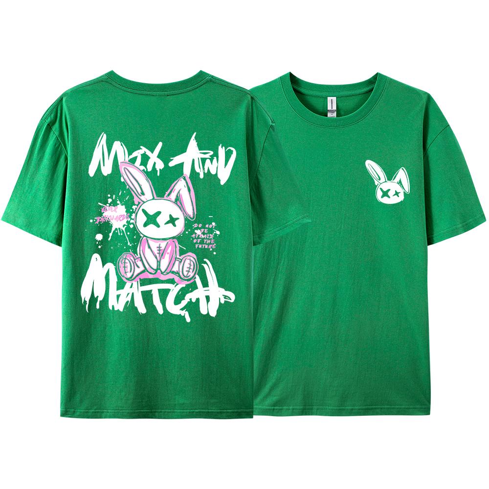 New Easter Bunny Pattern Printed Tshirt For Unisex Loose Fit Clothing Hiphop Casual Short Sleeve Cotton Tshirt Couples Set