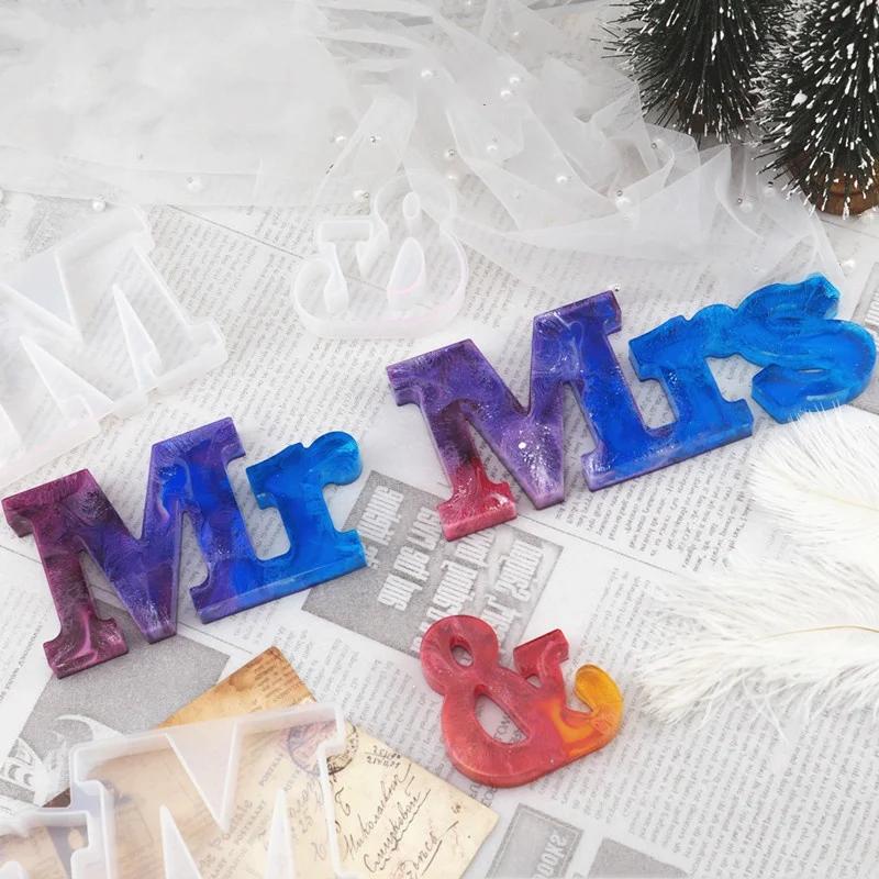 Украшения из смолы «сделай сам» с буквами английской комбинации слов «мистер и миссис». Силиконовое зеркало, большая клеевая форма