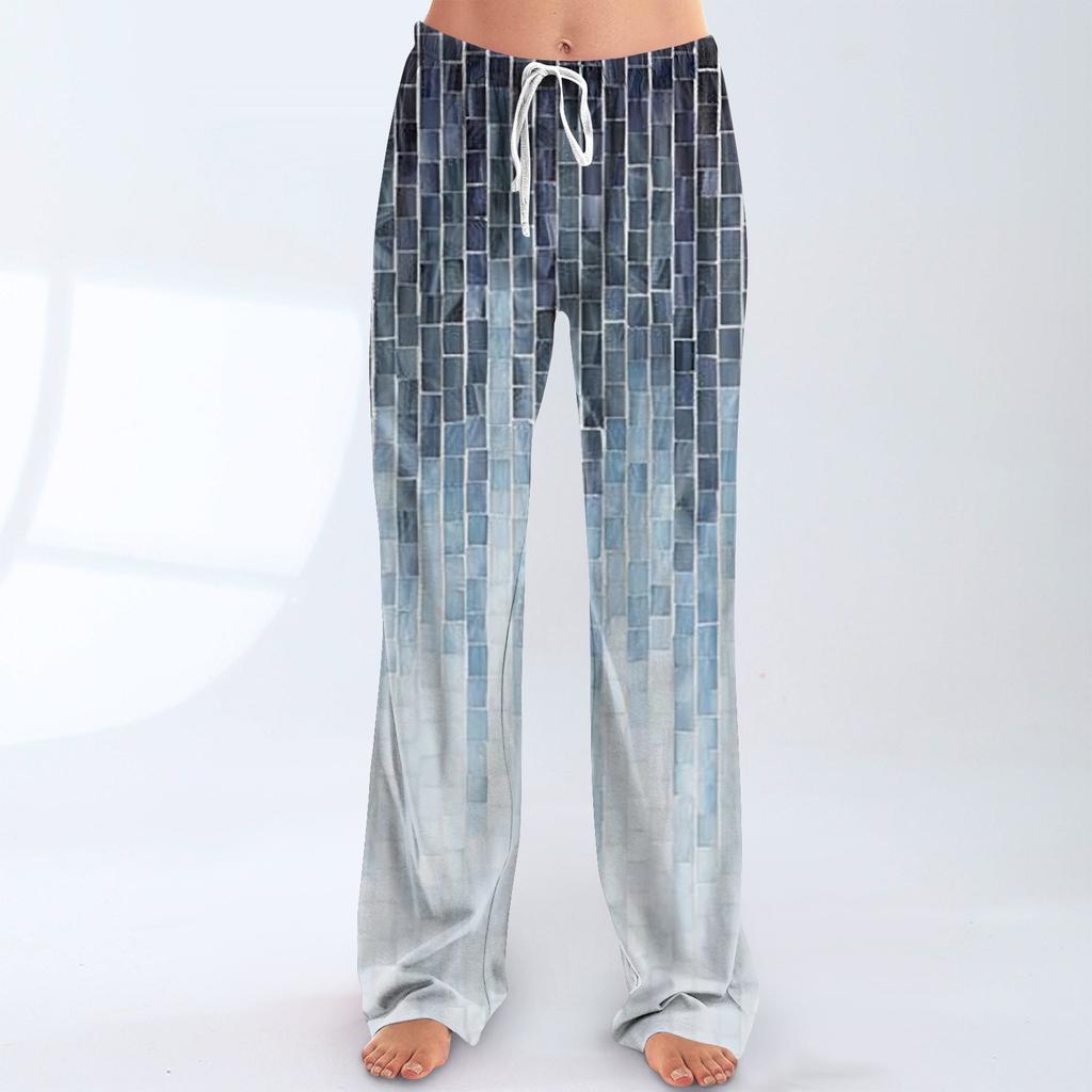 Womens Pajama Pants Sleepwear Casual Drawstring Elastic Waist Pants Comfy Straight Yoga Loose Trousers