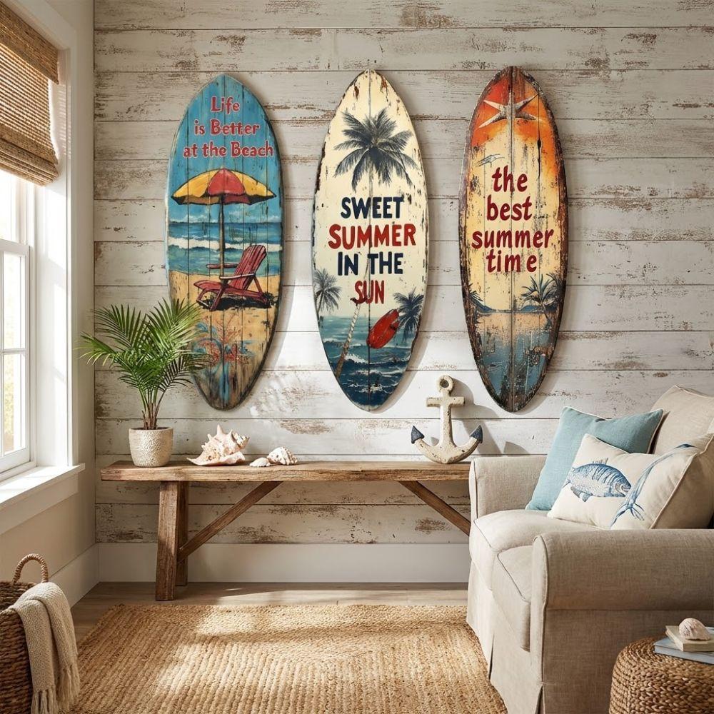 Summer Wooden Surfboards Wall Decor Colorful Beach Decor Wall Art  Festival Decor
