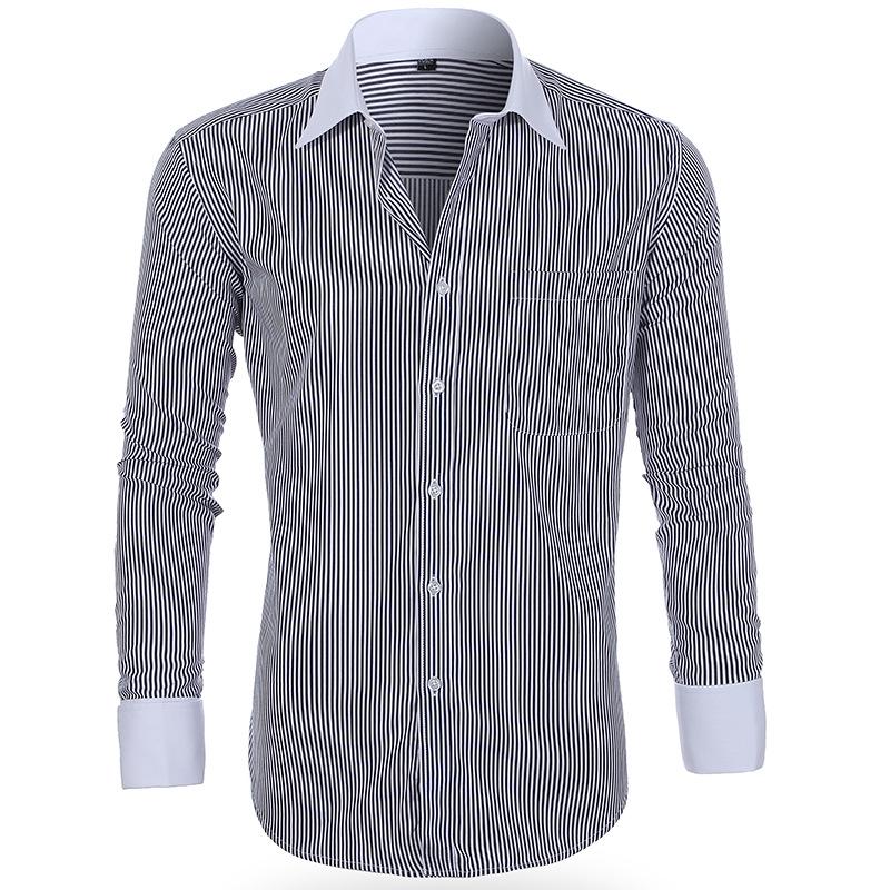 Men's Large Business Classic Stripe Comfortable Long Sleeve Shirt