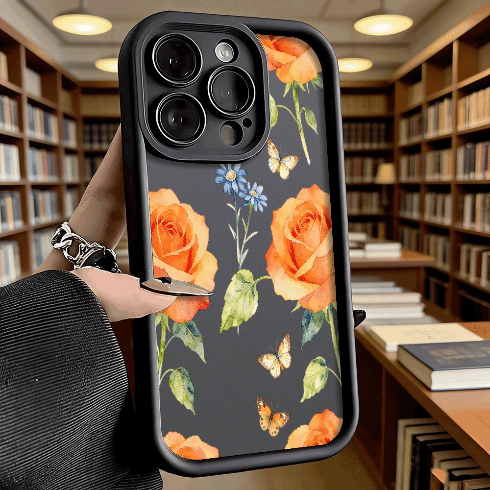 Orange Roses Butterflies Shockproof Soft Phone Case For Xiaomi Redmi Note 15 14 13 12 11 10 9 8 Pro Anti-Slip Anti-Fall Cover