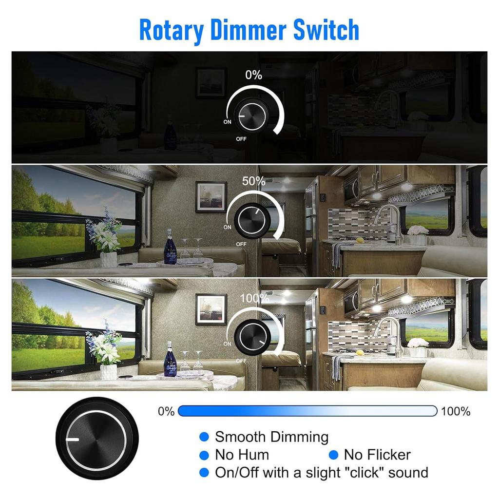 Compact Rotary Dimmer Switch Dual Knob LED Dimmer 60W Capacity Energy Efficient Car Van Installation For LED Lights