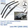 For SEAT Leon MK1 2000-2005 Front Rear Wiper Blades Brushes Cutter Accessories J Hook 2000 2001 2002 2003 2004 2005