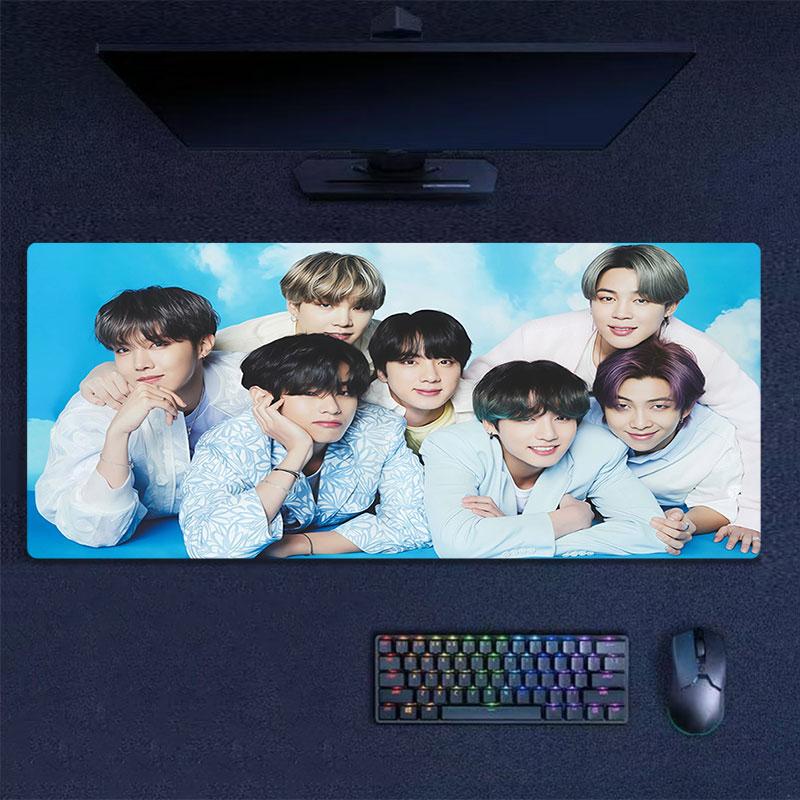 Коврик для мыши BTS, Большой игровой коврик для стола, Нескользящий коврик для мыши XXL для ноутбука и планшета, Игровой коврик для мини-ПК со прошитыми краями