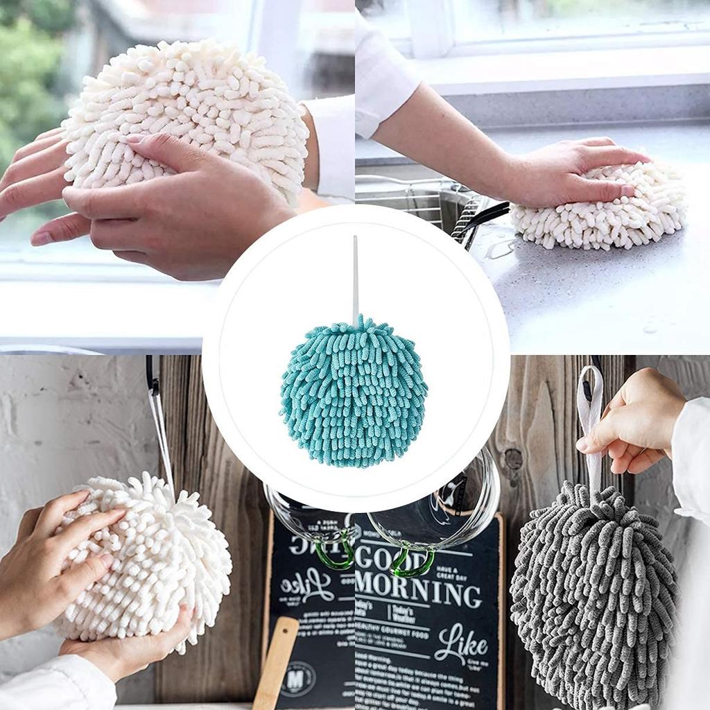 3PS Chenille Hand Towels Kitchen Bathroom Hand Towel Ball with Hanging Loops Quick Dry Soft Absorbent Microfiber Towels