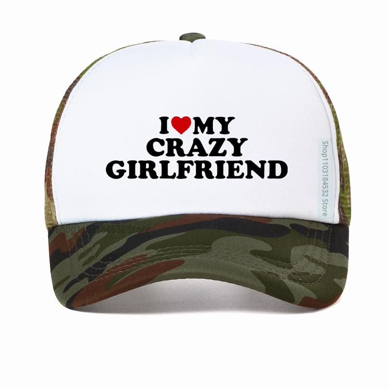 Смешная Я Люблю Свою Сумасшедшую Девушку GF Красное Сердце Бейсболка Подарок на День Рождения Летняя Регулируемая Сетчатая Дышащая Кепка Тракер