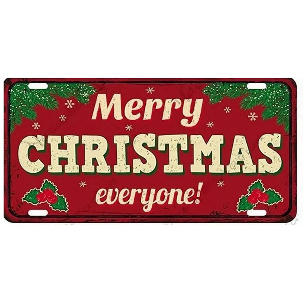 Christmas License Plate Metal Tin Signs for Wall Art Decoration Vintage Tags Metal Automotive Signs For Cafe Bar Club Garage Pub