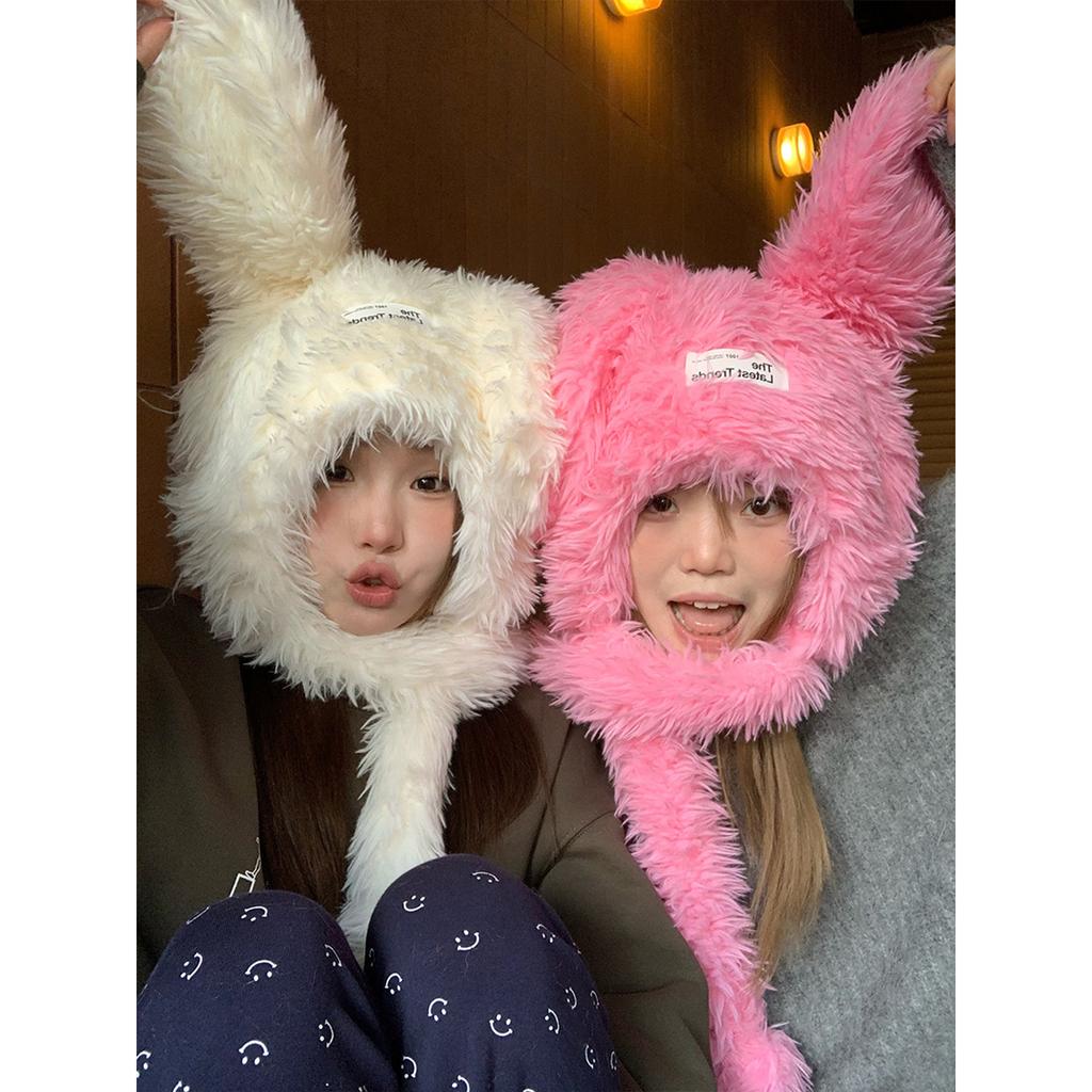 Winter Teenagers Rabbit Ear Shape Beanie Windproof Trapper Hat Ear Protector Hat Adult Winter Cycling Skiing Supplies