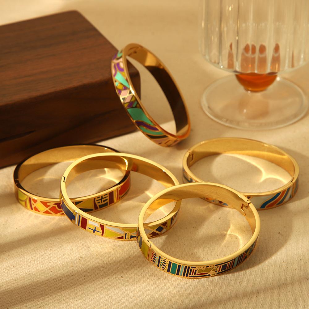 Новый окрашенный браслет из титановой стали с эмалью, персонализированный ретро-браслет с пряжкой высокого класса из нержавеющей стали, браслет