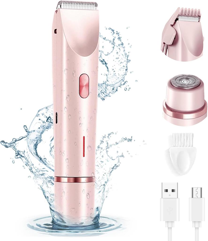 Электробритва для женщин Водонепроницаемая бритва для влажной и сухой стрижки 2 в 1 Двойная головка Триммер для волос в зоне бикини Съемная головка бритвы