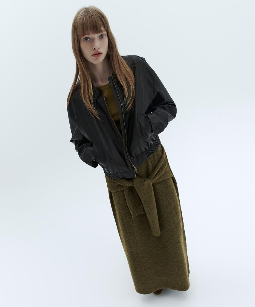 City Breeze Wool Blend Knit Long Skirt_Olive