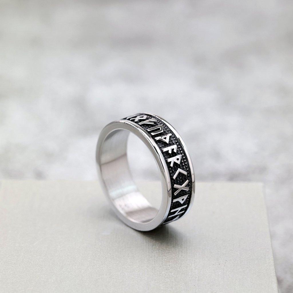 Мужское кольцо с рунами викингов из цельной нержавеющей стали, винтажное