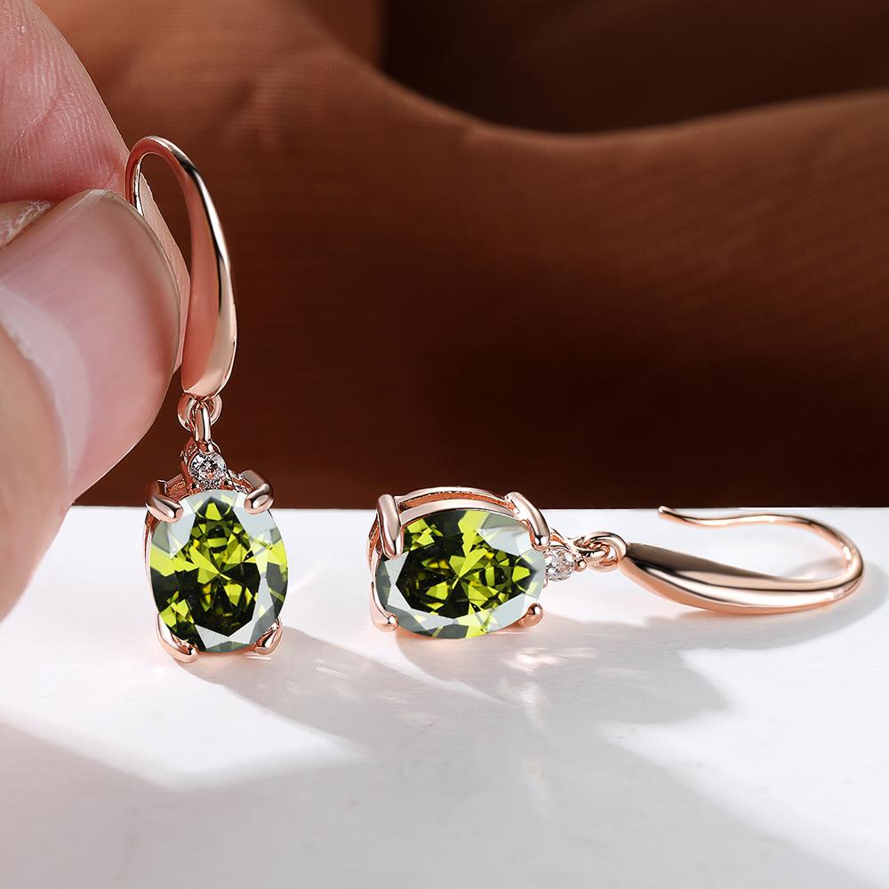 Aqua Blue Zircon Drop Earrings for Women Rainbow Crystal Oval Stone Rose Gold Hook Earrings Wedding Jewelry Gifts