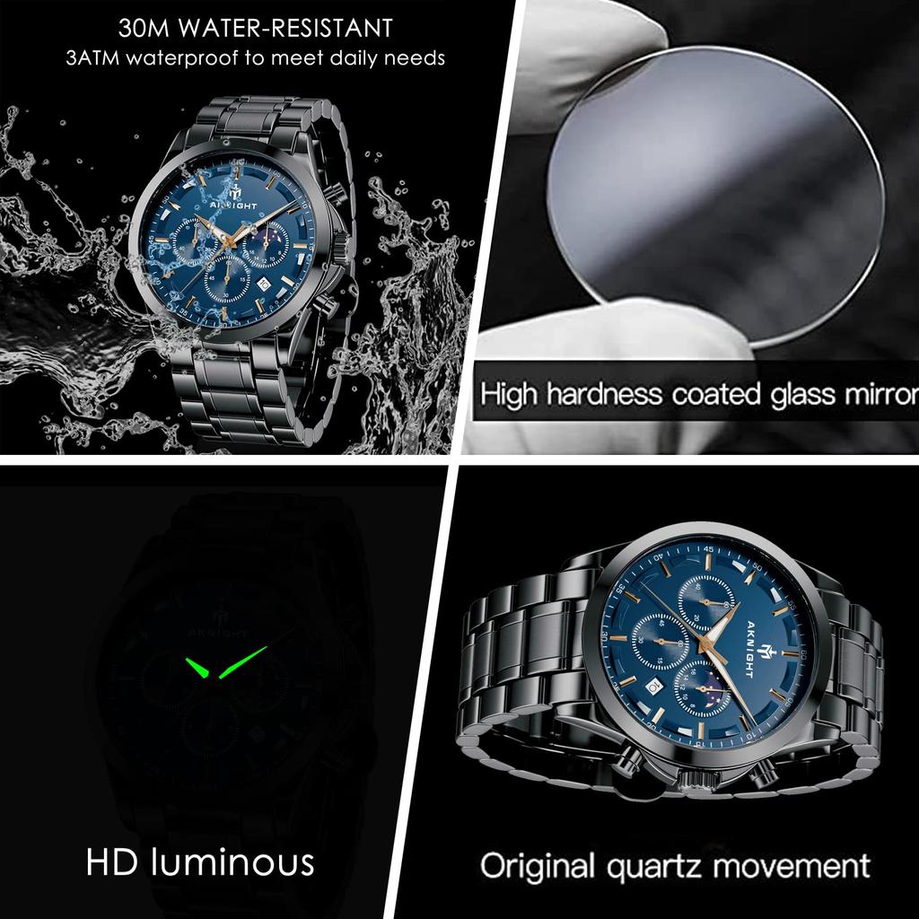BENYAR AKNIGHT японская нержавеющая кожа совместима с деловым повседневным спортивным хронографом в комплекте мужские часы, кварцевые, стальные, ремешок, часы,