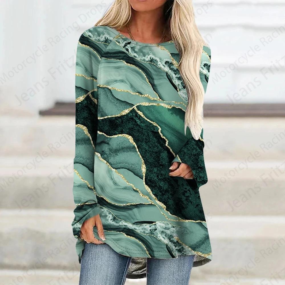 Футболки с длинным рукавом с принтом Marble 3D, женские модные футболки, женские топы, футболки, женские туники, топы, женская одежда, повседневные майки