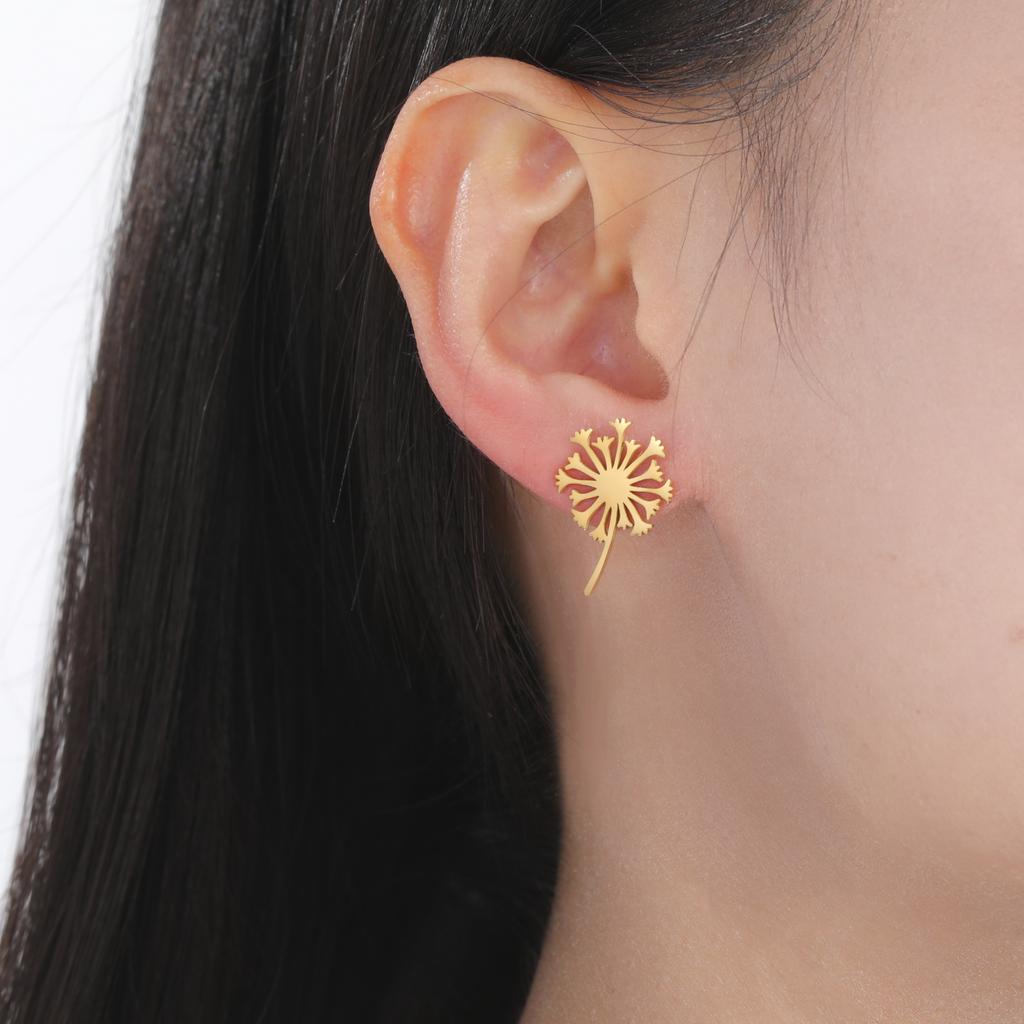 Серьги-пусеты Teamer 'Одуванчик' для женщин, девочек, золотистого цвета, из нержавеющей стали, маленькие, в виде цветка, модные, с цирконом, подарок