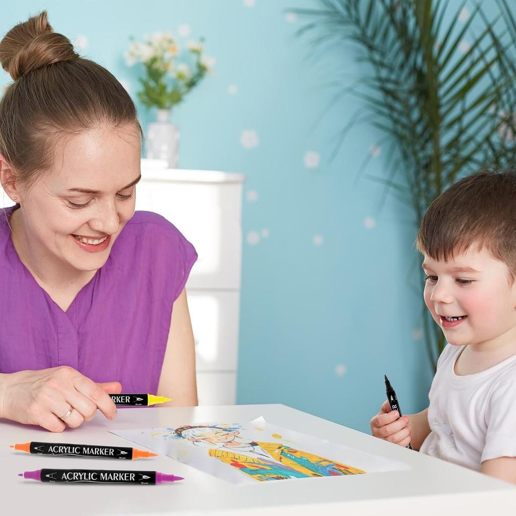 Набор акриловых маркеров с двумя наконечниками 24 цвета с наконечником-кистью и тонким наконечником Акриловые маркеры для росписи камня, дерева, стекла, ткани, холста, бумаги, художественные принадлежности