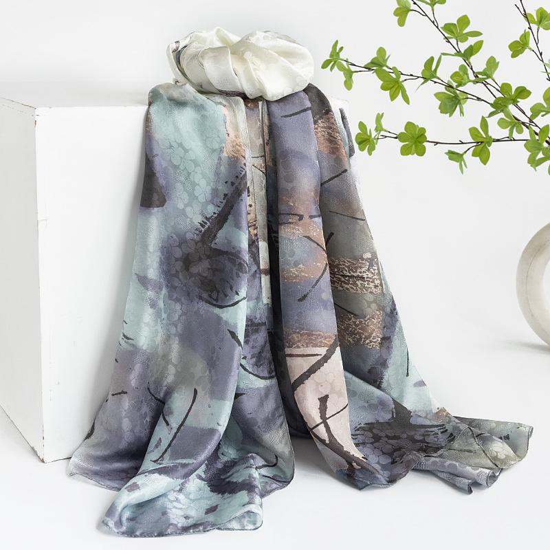 Mulberry Silk Silk Scarf Gift Box Spring and Summer Versatile Xiangyang Oil Color Printing Long Yarn Sunscreen Shawl