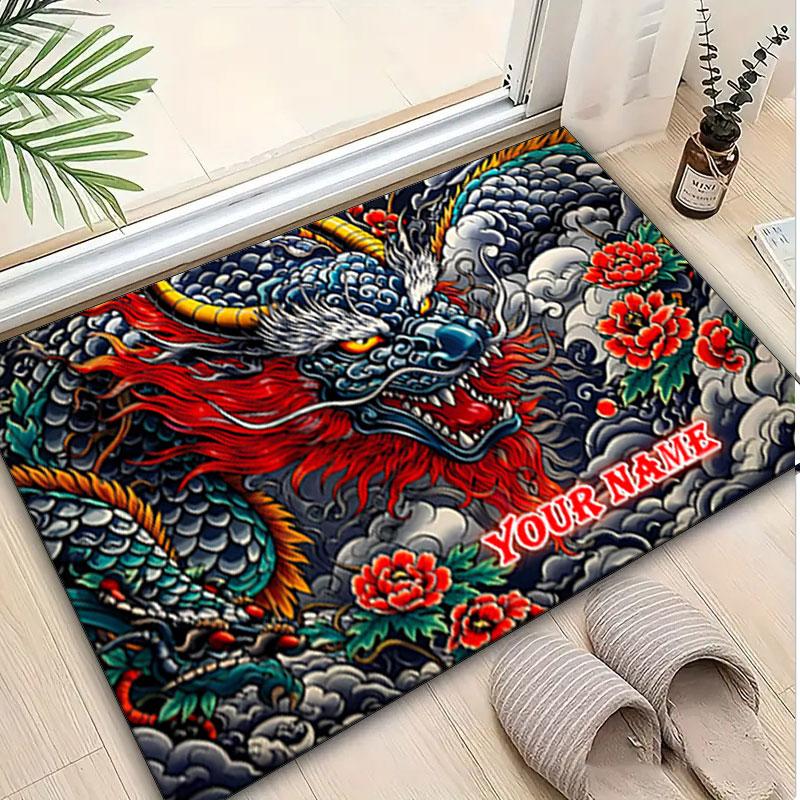 1PC Custom Name Dragon Tattoo Artwork Theme Floor Mat Ideal for Living Room, Game Rooms, Office, Bedroom,Floor Mat Playful Design