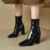 Осенне-зимние однотонные модные ботинки из лакированной кожи большого размера женские ботинки боковая молния высокий каблук остроносые кожаные ботинки квадратный каблук новые меди