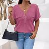 Women's  Loose Solid Color Large Size Zipper Short Sleeve Fake Pocket Pullover T-shirt  Top