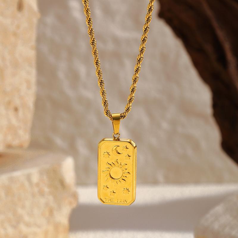 Tarot three-dimensional relief diamond-encrusted flower octagram pendant necklace design titanium steel twist chain necklace