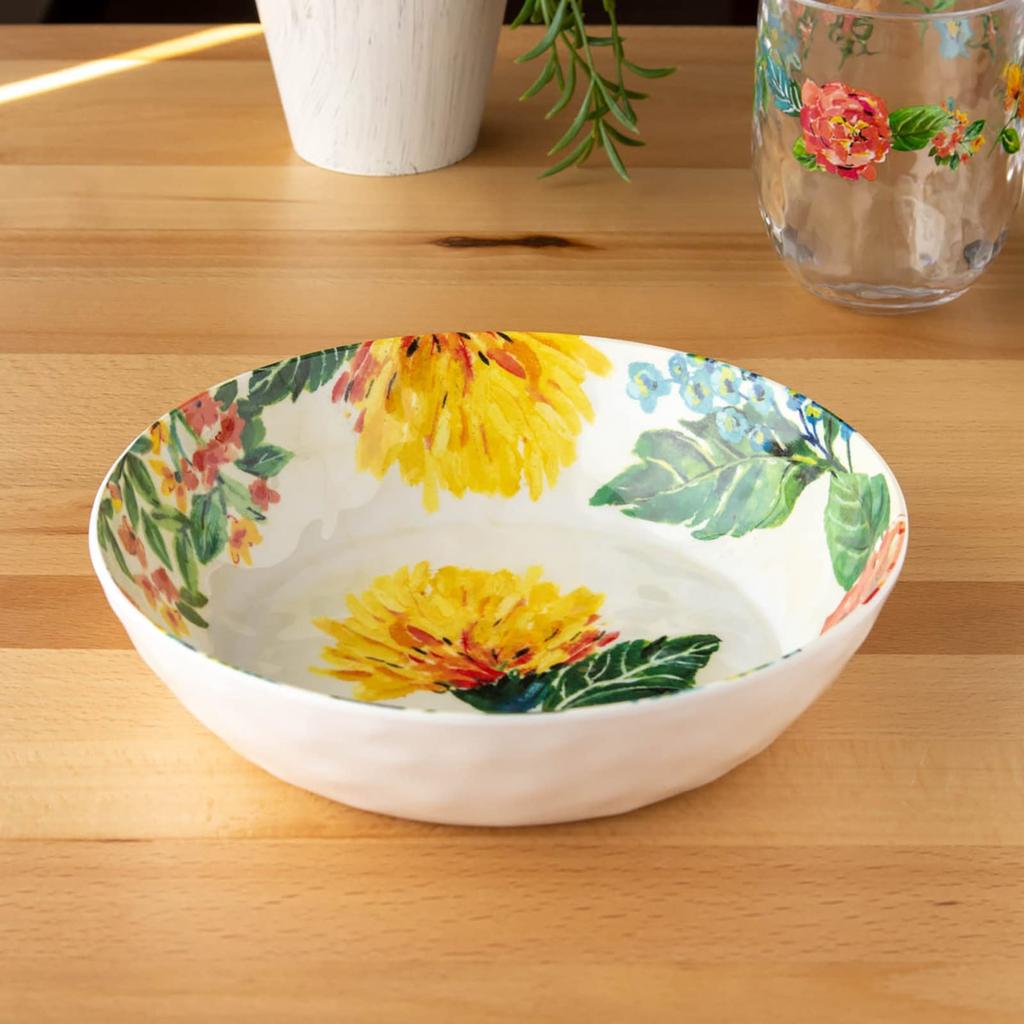 Дизайн домашней посуды Abode [Этичная, Небьющаяся, Не содержит БФА] Садовая цветочная миска, Тарелка, Сервировочная миска, Миска для хлопьев, Прибл.. Диаметр 20 см,