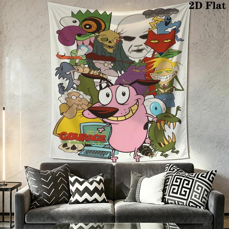 Courage the Cowardly Dog Wall Tapestry Aesthetic Wall Hanging Printed Fabric Blanket Decorative Tapestries for Bedroom Living Room Home Decor