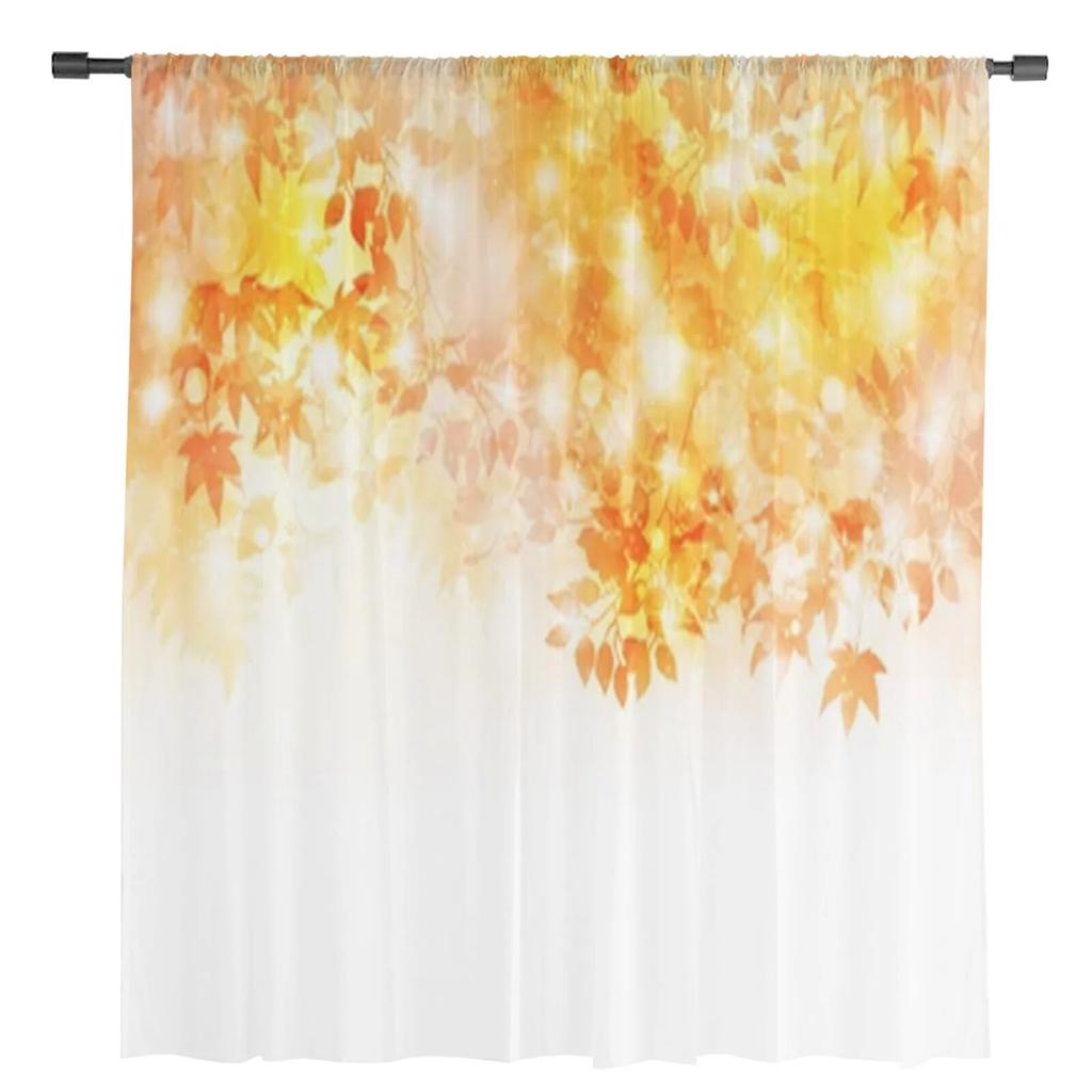 Осенние прозрачные шторы с кленовыми листьями, вуаль для спальни, прозрачные шторы для окон, кухни, тюлевые шторы