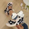 Spot Spring and Summer New Flower Fish Mouth Wedge Sandals Foreign Trade Large Size Strap Platform High Heel Fashion Sandals