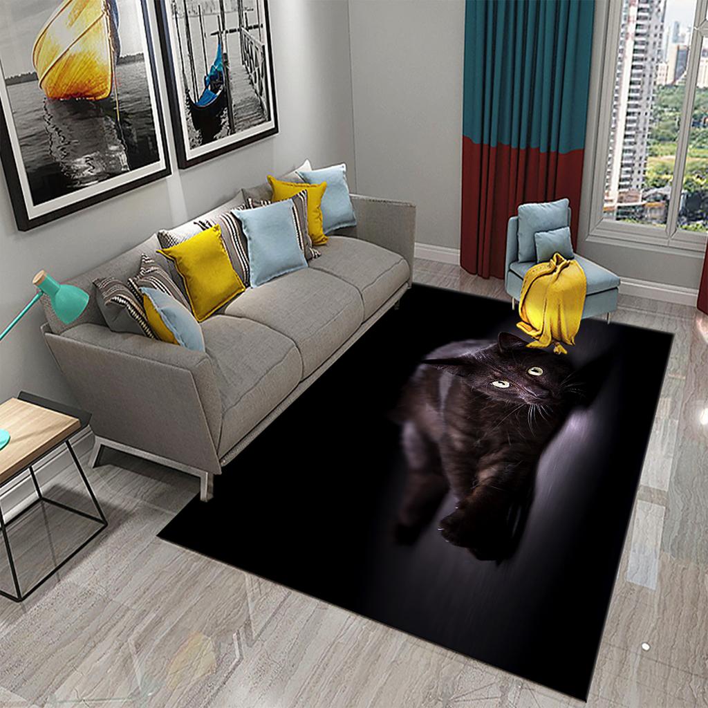 Коврик для спальни, коврик для ванной комнаты, домашний декор, нескользящий дверной коврик, милый загадочный ковер с черным котом, ковер для гостиной