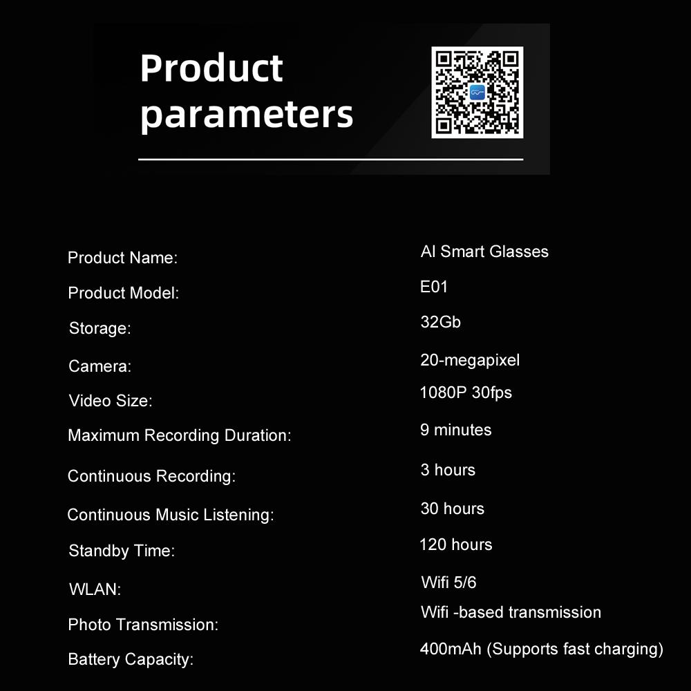 AI Очки HD Стабилизация при съемке500W Камера Контакт AI Перевод в реальном времени Интеллектуальное распознавание Беспроводные Bluetooth Очки